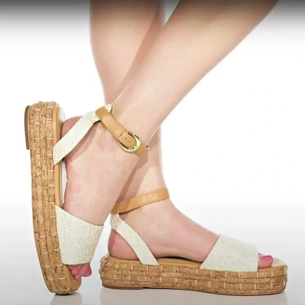 Joie Natural Cork Platform Sandals with Tan Ankle Strap - Picture 2 of 11